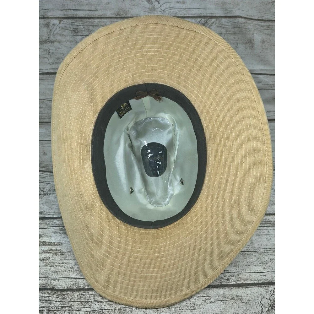 Vintage Lanning Tan Corduroy Feather Cowboy Hat Size Medium